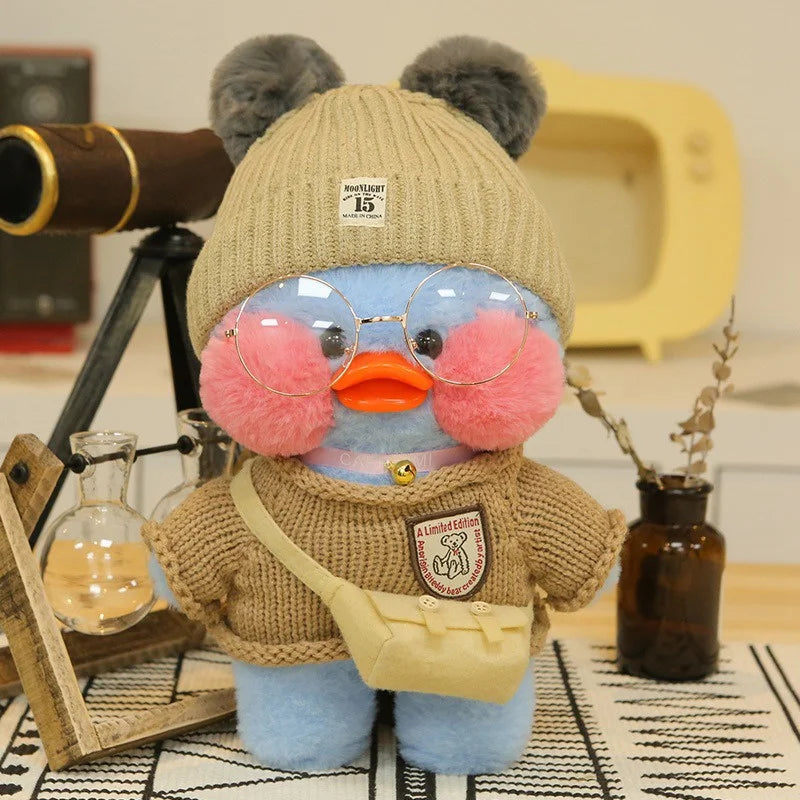 30cm Cute Cafe Blue Duck Stuffed Plush Animals Toy Wear Glasses And Clothes Soft Doll Girl Birthday Creative Gift For Children