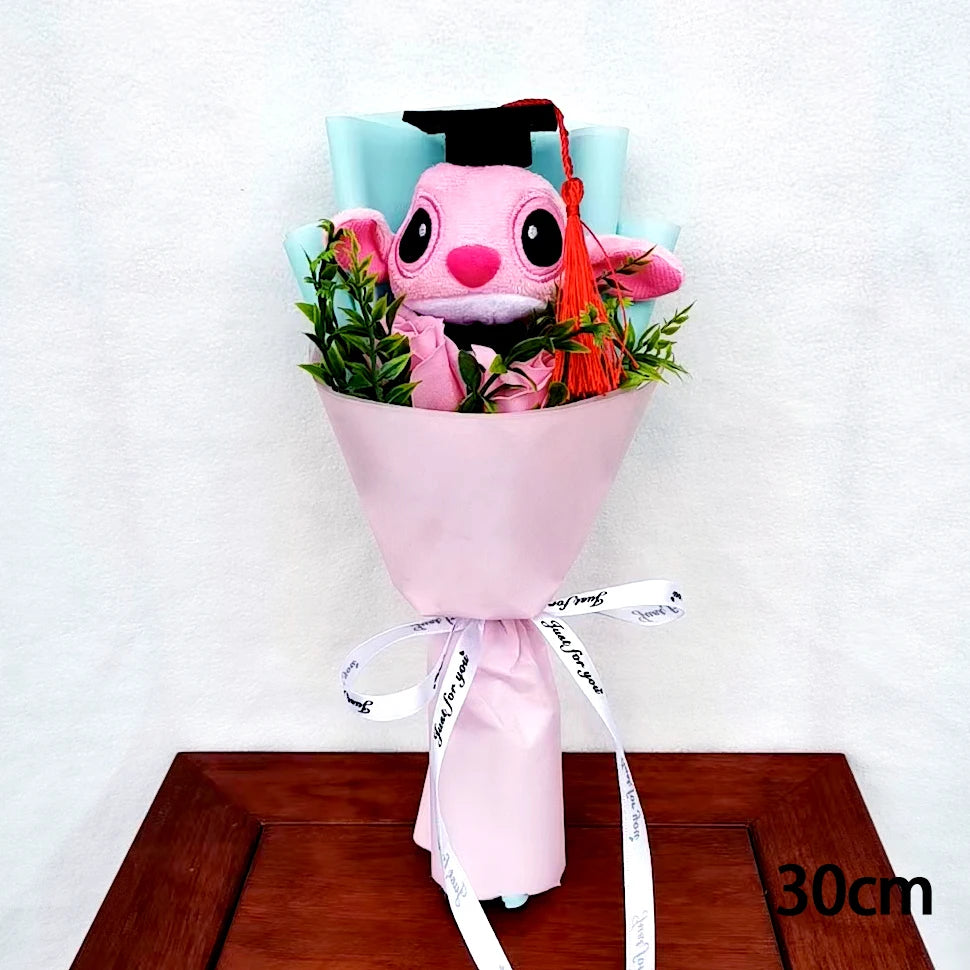 Hot Lilo & Stitch Plush Doll Toys With Soap Rose Flower Bouquet Anime Stuffed Animals Home Decoration Valentine Graduation Gift