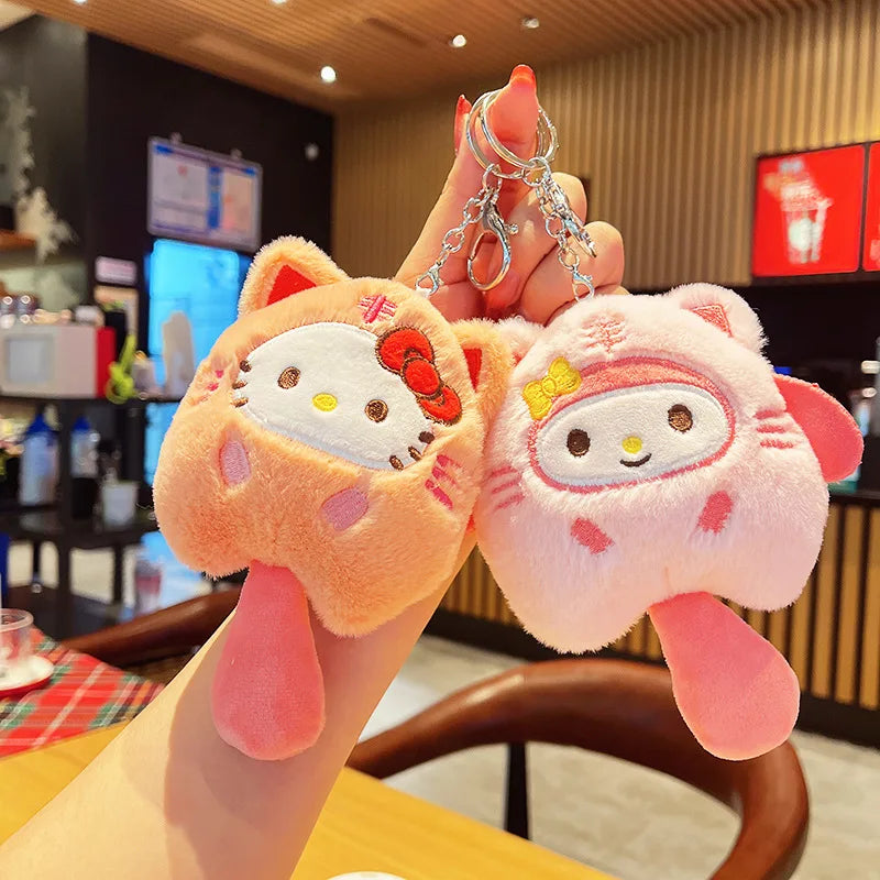 Sanrio Fish Plush Keychain Cartoon Sanrio Plush Cinnamoroll Kuromi Melody Pompompurin Keychain Anime Pendant Bag Decor Kid Gifts