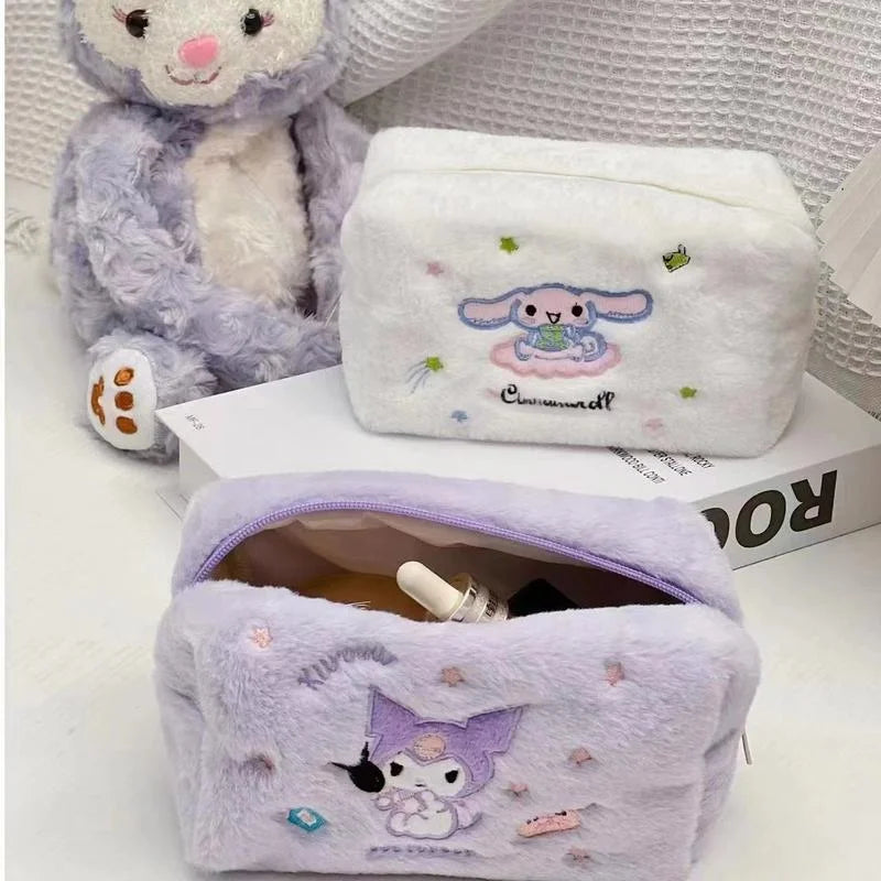 Sanrio Series Cinnamoroll Kuromi Large Capacity Plush Pencil Bag Embroidered Makeup Bag Cartoon  Girl Christmas Birthday Gift