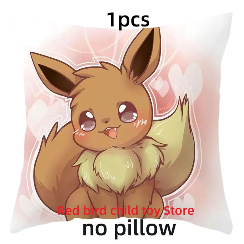 45X45CM Pokémon Pikachu Eevee Anime Short Plush Cute Cartoon Pillowcase Home Sofa Office Cushion Pillow Cushion Cover Wholesale