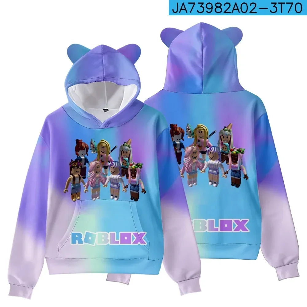 ROBLOX Children's Clothing Cat Ear Hooded Digital Printed Hooded Sweatshirt for Children Tiny Cottons Kids Winter 2024 Fantasy