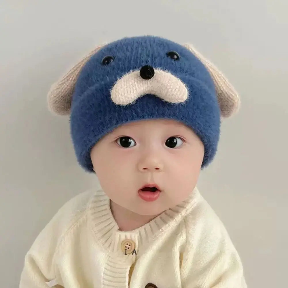 New Wool Baby Hat Knitted Plush Bonnet 0-2 Years Soft Pullover Hat