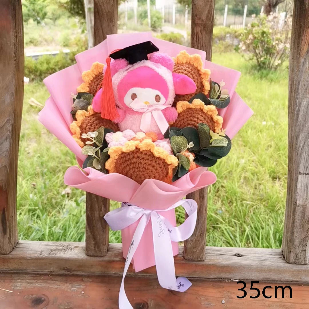 Kuromi Hello Kitty Kuromi My Melody Plush  Bouquet Handmade Knitting Sunflower Gift Valentine's Day Xmas Girl Friend  Gifts