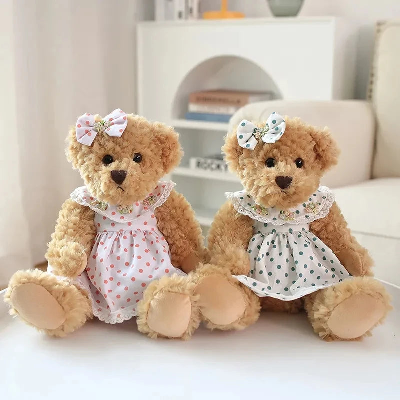 2pcs/lot 26cm Kawaii Couple Teddy Bear Peluche Toys Kawaii Dress Bear Dolls Stuffed Soft Toy for Girls Baby Girlfriend Gift