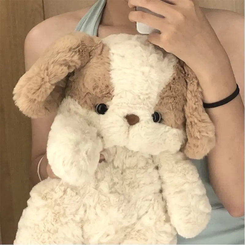 Kawaii Fluffy Dog Plush Toy Soft Stuffed Animal With Bib Knit Dog Comfortable High Quality Accompany Pillow Boy And Girl Sleep