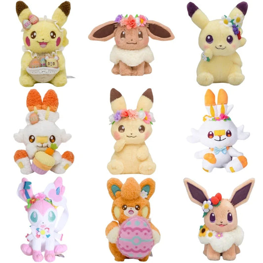 Original Pokemon Plush Easter Series Wreath Pikachu Eevee Scorbunny Sylveon Ponyta Pawmi Plushies Toys Hobbies Kids Xmas Gifts