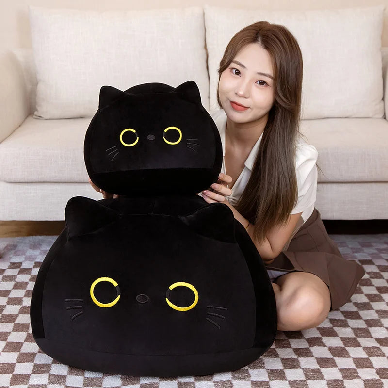 25cm Round Ball Cat Plush Pillow Toys Soft Stuffed Cartoon Animal Doll Black Cats Nap Cushion Christmas Birthday Gift For Kids