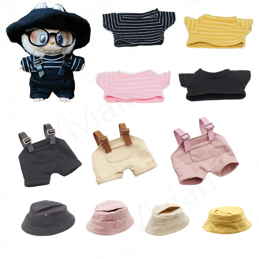 17cm Mini Plush Doll'S Clothes Outfit Accessories For Korea Kpop Exo Labubu Idol V1 V2 T-Shirt Overalls Hat Clothing Gift