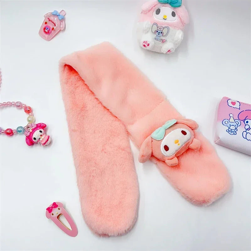 Hello Kitty Children's Scarf Kawaii Plush Cinnamoroll Kuromi My Melody Soft Girls Anime Plushie Thickened Kids Scarves New Gift