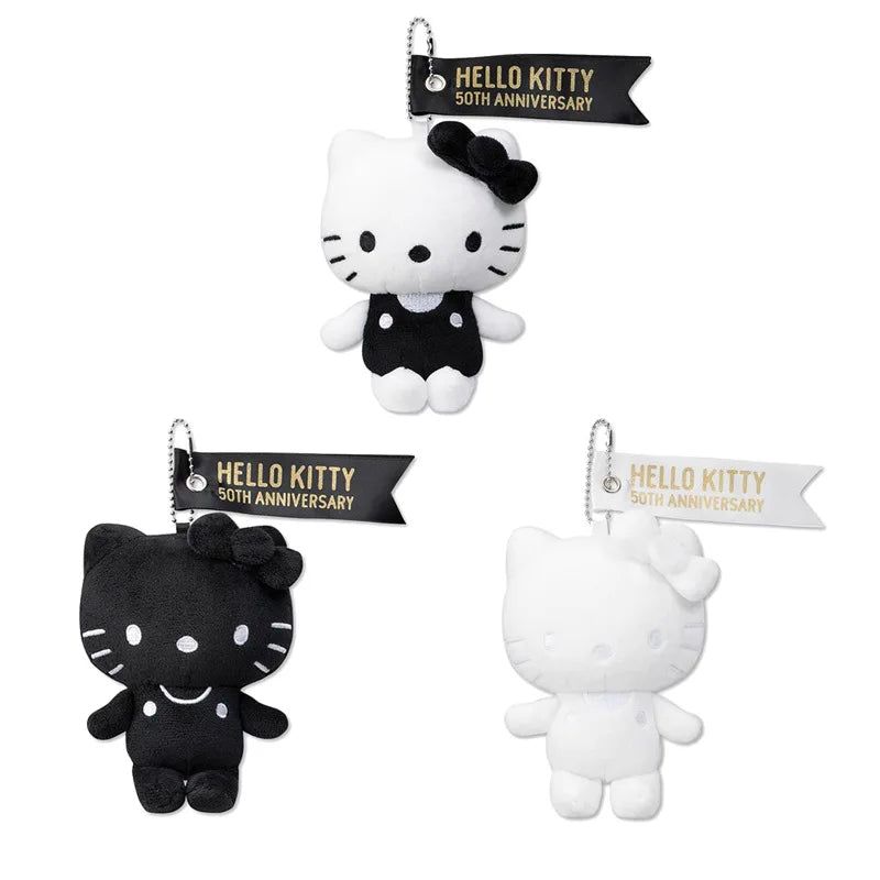 Sanrio Anime Hello Kitty 50th Anniversary  Toy Black White Cute Plush Pendant Kids Backpack Accessories for Couple Friends