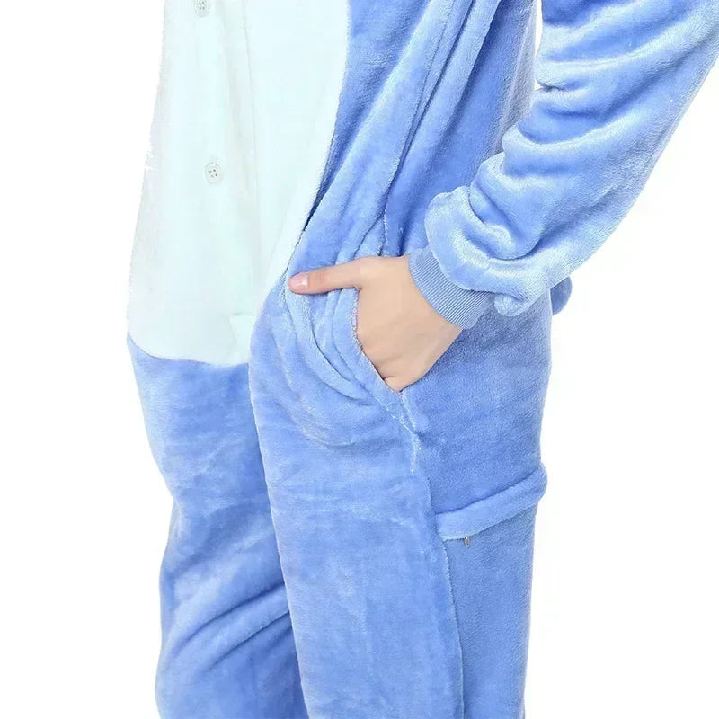 Kawaii Disney Stitch Plush Pajamas Winter Warm Cartoon Cosplay cute Home Jumpsuit Pajamas Set Boy Girls Birthday Christmas Gifts