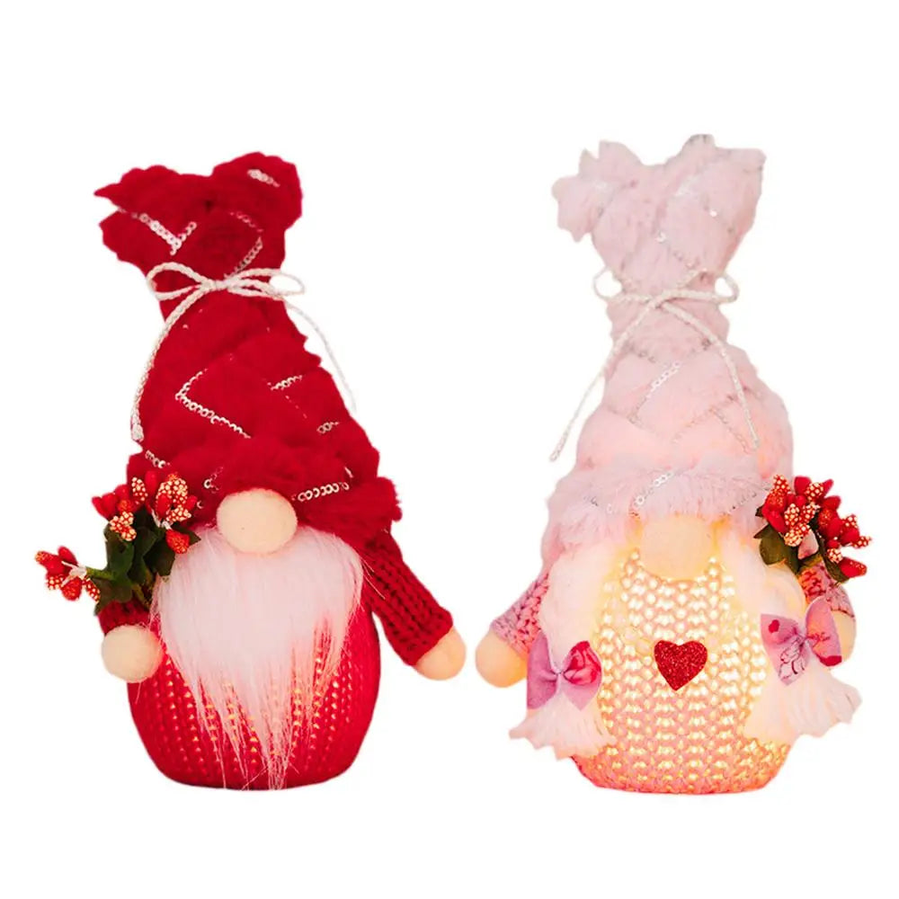 Valentine Gnomes 2X Home Gnomes Dolls Valentine's Day Gnome Decoration Plush LED Lighted Gnomes Doll Ornaments For Holiday Home