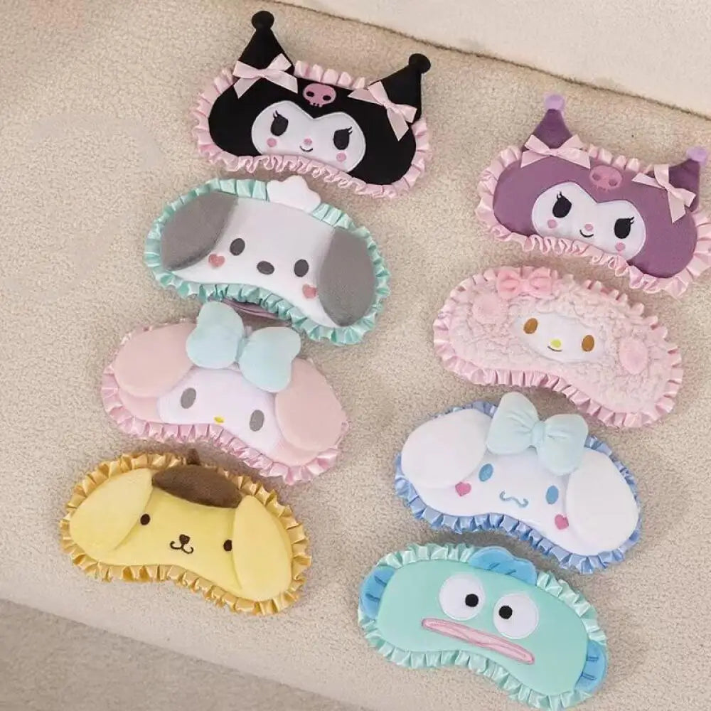 Sanrio Cartoon Blindfold Cute Plush Furbelow Eye Mask Cinnamoroll Kuromi Plush Sleep Blindfolds Apply Eye Protection Pillow