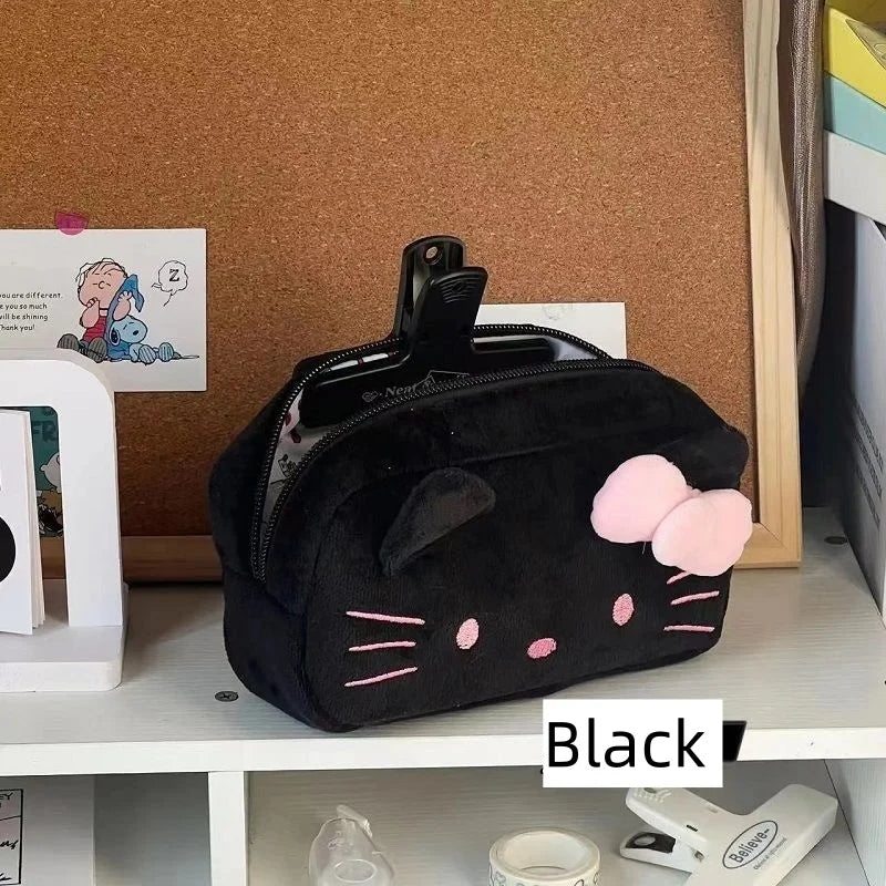 HelloKitty  Sanrio Plush Pen Bag Anime Figure  Girl Pencil Case Cartoon Large Capacity Student Stationery Storage Bag