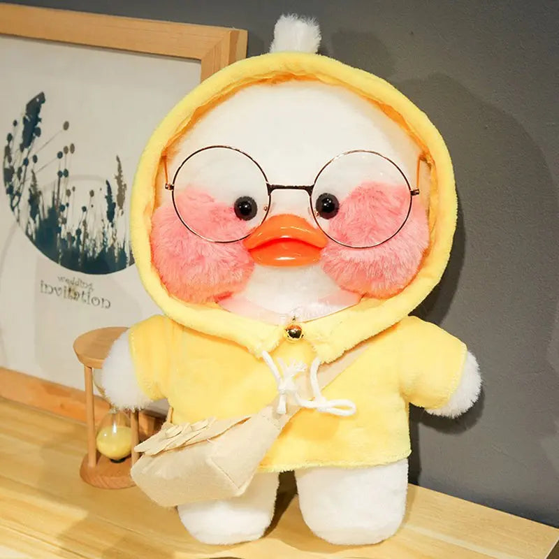 30cm Kawaii Cafe White Duck Stuffed Plush Animals Toy Wear Glasses And Hoodie Soft Doll Girl Birthday Creative Gift For Children