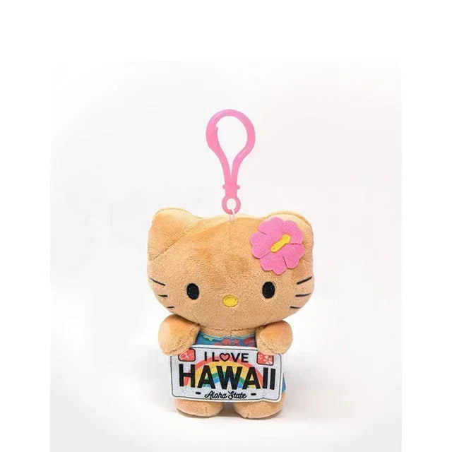 Sanrio Hawaii Series Hello Kitty Dark Skin Plush Stuffed Key Chain Cartoon Plush Doll Bikini Pineapple Pendant Cute Toy