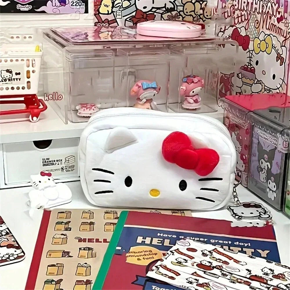 Sanrio Hello Kitty Plush Storage Bag Cosmetic Bag Pencil Case Hello Kitty Pencil Bag Plush Storage Bag Sanrio Accessories New