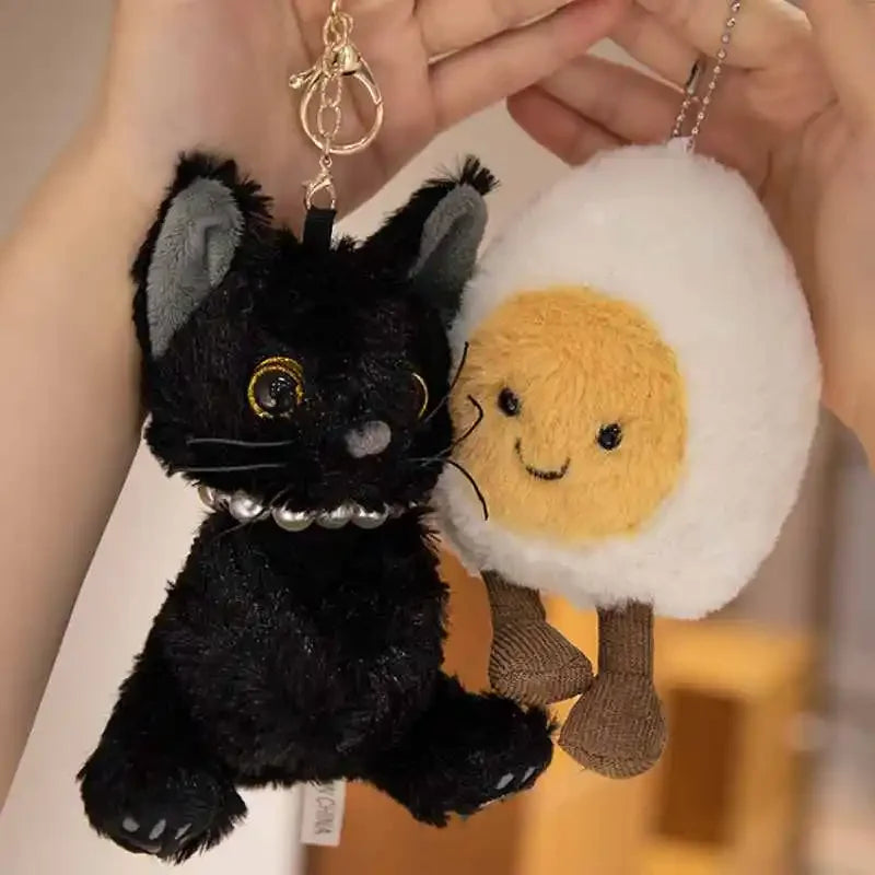 Creative Cute Cartoon Boiled Egg/Black Cat Pendant Soft Plush Workmanship Doll Decoration Great Birthday Present Friend Children