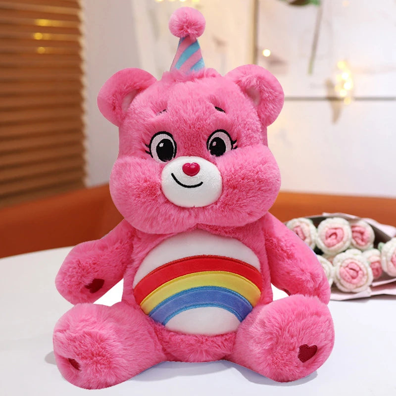 MINISO New Design Rainbow Care Bear Plush Toy Sleeping Mate for Girl Baby Kids Blue Pink Bear Stuffed Animal Toys Birthday Gift