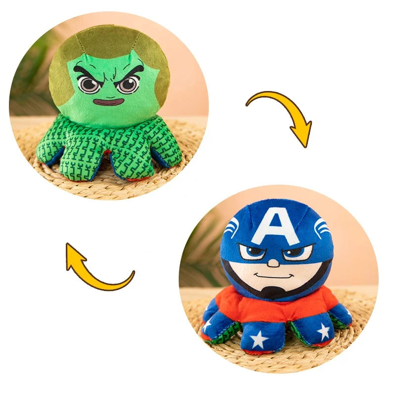 Marvel Plush Doll Avengers Spiderman Iron Man Captain America Hulk Thanos Octopus Plush Cartoon Toy That Can Be Flipped Kid Gif