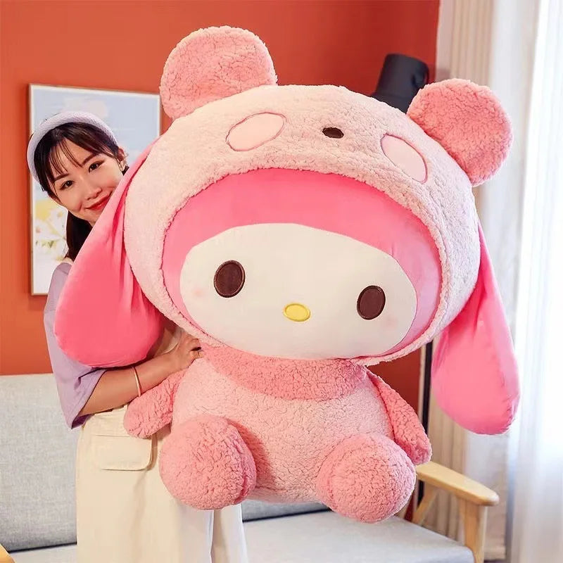 Large Sanrio My Melody Turned Into A Panda Pillow Stuffed With Kawaii Doll Plush Toy Kuromi Hello Kitty Plush Gift.