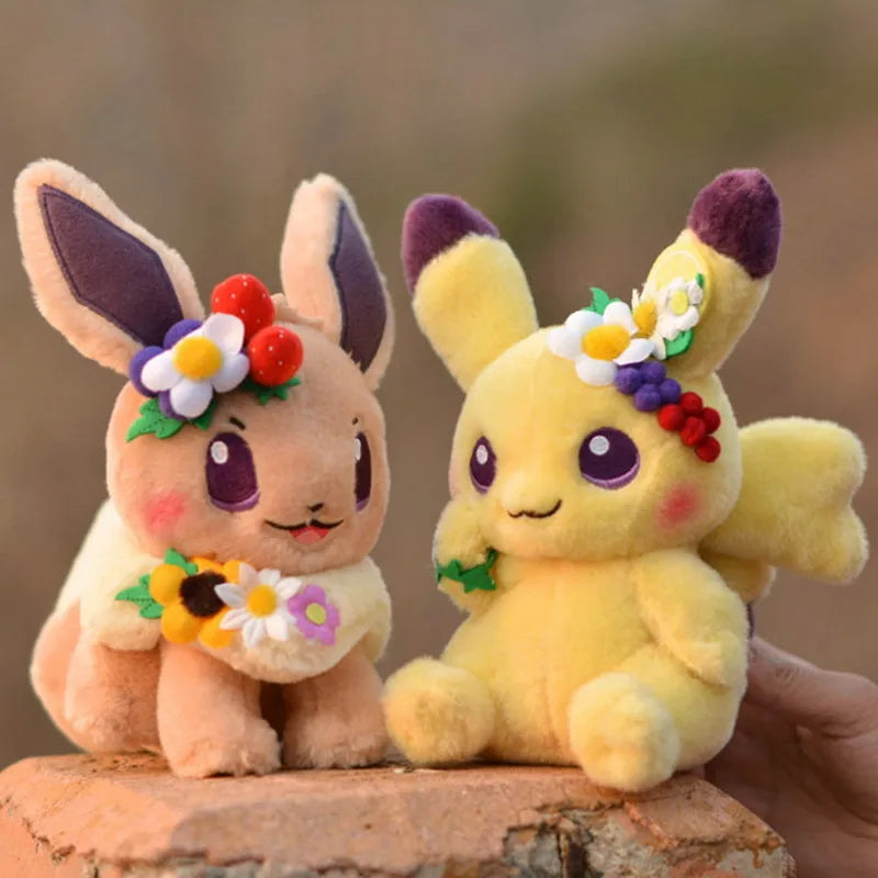 Easter Spring Festival Pokemon Plush Toys Pikachu Eevee Stuffed Toy Kawaii Flower Corolla Elf Peluche Doll Kid Birthday Gift