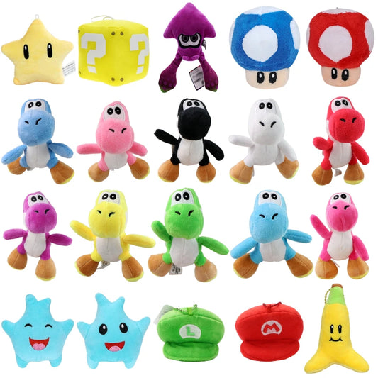 Kawaii Mario Bros Super Star Green Yoshi Mushroom Plush Keychain Cute Anime Triple Bananas Mario Luigi Hat Peluche Dolls Pendant