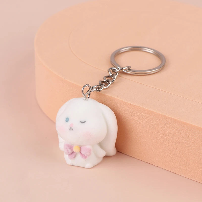 3D Flocking Panda Keychain Cartoon Plush Animal Keyring Bag Pendant Car Key Holder Earphone Charm DIY Jewelry Ornament Accessor