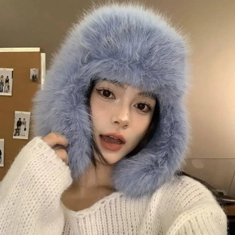 Unisex Warm Thick Plush Faux Fur  Winter Hat Women  Ear Protection Cold Ski Cap Cycling Windproof Russian Hats