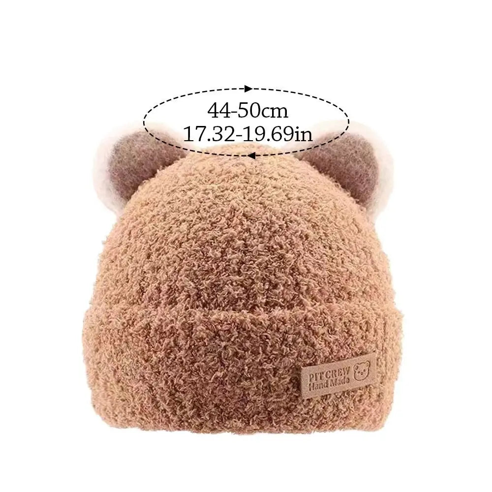 5 Months-3Year Windproof Solid Color Baby Knitted Hat Soft Cute Winter Hat Plush Cartoon Children Warm Cap Baby Children Kids