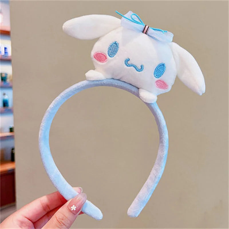 Sanrio Kuromi Melody Plush Doll Face Wash Makeup Hairband Kawaii Cinnamoroll Sweet Non Slip Elastic Hair Accessories