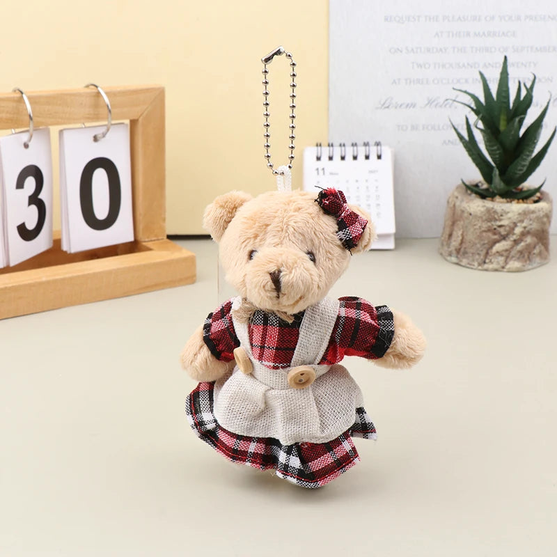 Cartoon Wear Clothes Bear Plush Toy Keychain Soft Stuffed Doll Pendant Backpack Car Bag Key Ring Decor Kid Gift