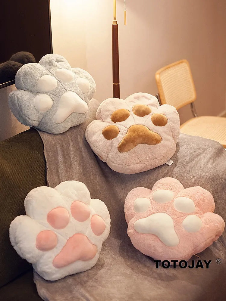 40cm Bear&Cat Paw Pillow With Two Holes Flannel Blanket Colorful Stuffed Fluffy Animal Handwarmer Pillow For Winter Warm