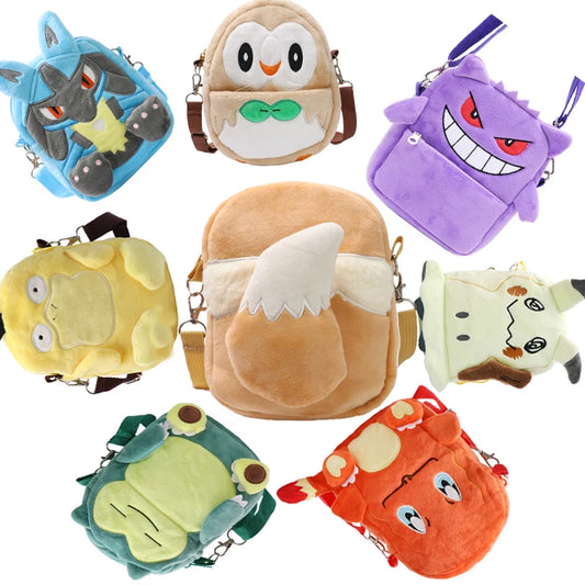 Pokemon Plush Toys Crossbody Bag Cute Gengar Rowlet Pikachu Lucario Eevee Mimikyu Fashion Mobile Phone Bag  Peluche Dolls Gifts