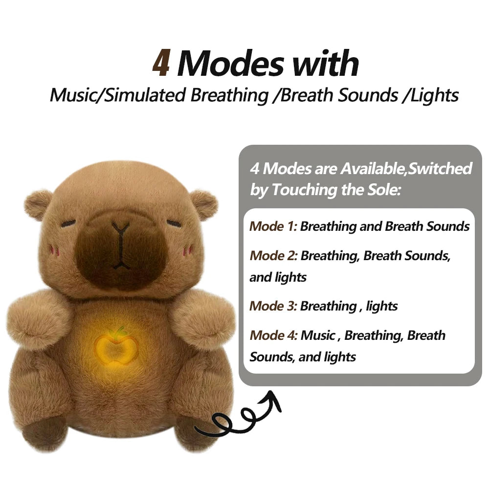 4 MODES Original Sleeping Time Baby Breathing Anxiety Relief Capybara Sensory Toys with Hug Stuffed Plush Capybara and Otter Toy