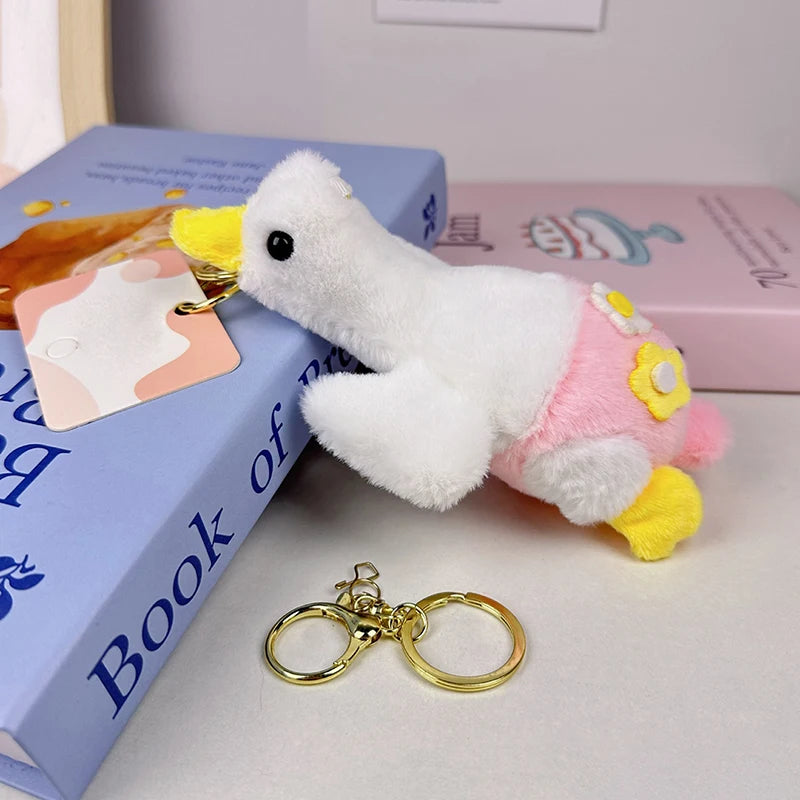 Stuffed Goose Keychain Cute Lie Down Goose Plush Keychain Adorable Stuffed Doll Ornament For Backpack Couple Key Ring Charm