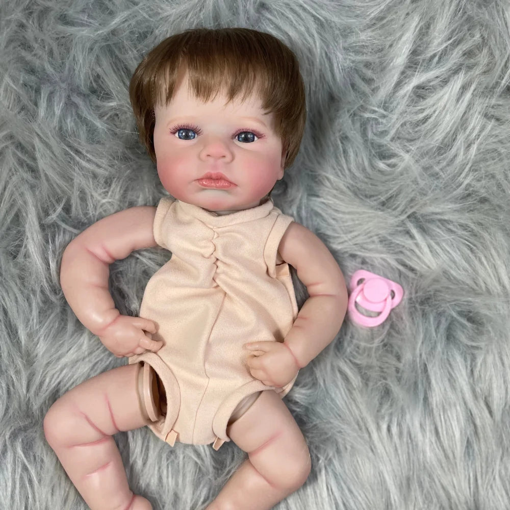 20Inch Painted Reborn Doll Kit LouLou Awake Blue Eyes With Rooted Hair 3D Painted Skin Unassembled DIY Handmade Vinyl Doll Parts