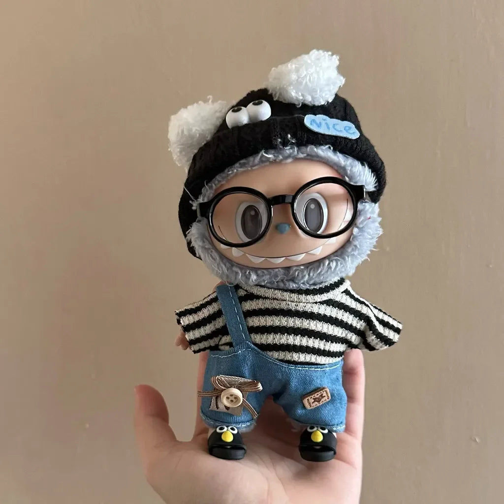 17cm Mini Plush Doll'S Clothes Outfit Accessories For Korea Kpop Exo Labubu Idol Striped clothes eyes shoes suit Clothing Gift