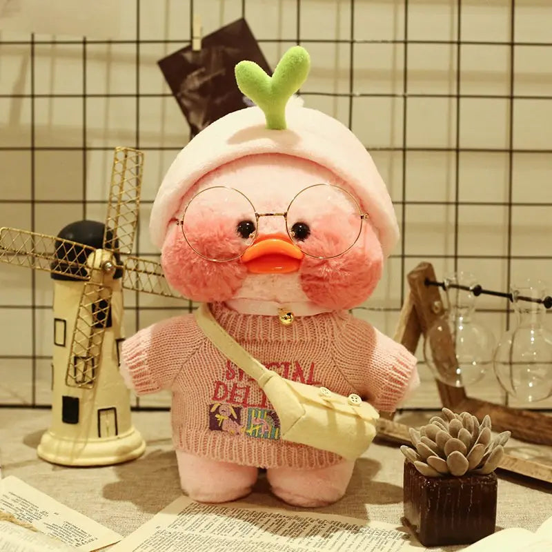 30cm Cute Cafe Pink Duck Stuffed Plush Animals Toy Wear Glasses And Clothes Soft Doll Girl Birthday Creative Gift For Girls