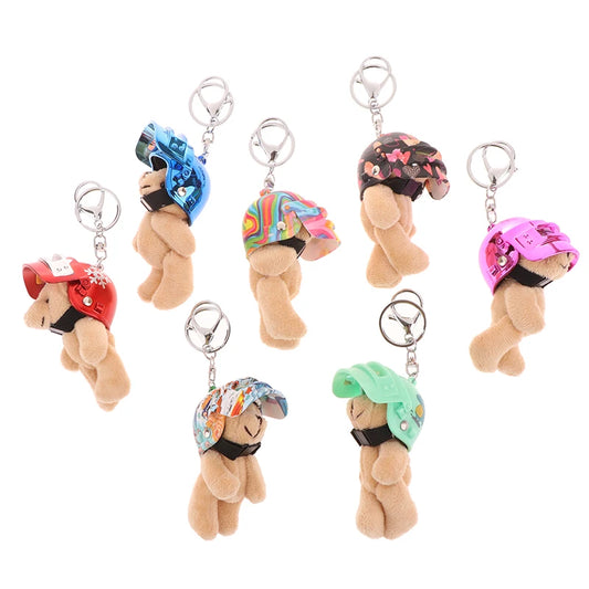 1PCS Lovely Helmeted Bear Charm Keychains Y2K Plush Ornament Pendant Car Keyring Backpack Decoration Bag Fashion Jewelry