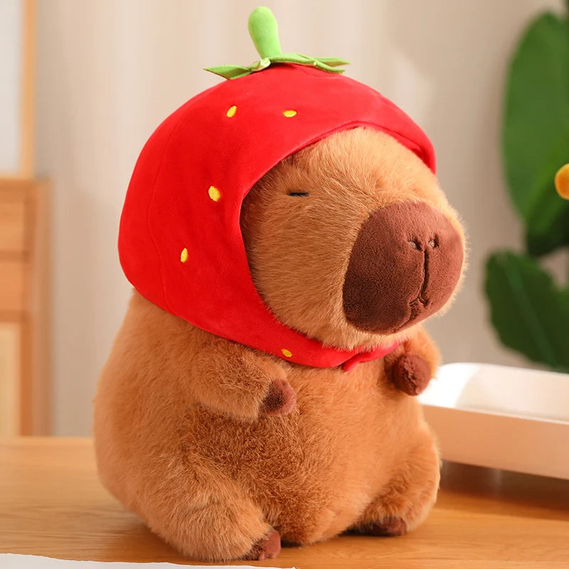 Capybara Series Plush Toy Fun Cosplay Strawberry Turtle Poop Hamburger Bun Lotus TV Series 1988 Fruit Food Decor Stuffed Animal