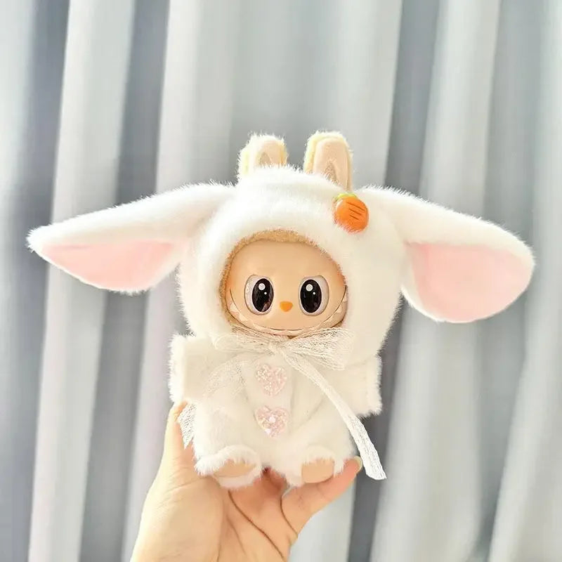 17cm Mini Plush Doll'S Clothes Outfit Accessories For Korea Kpop Exo Labubu Idol mink white rabbit two-piece setClothing Gift