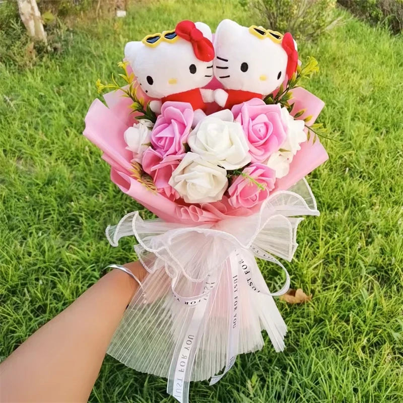 Anime Hello Kitty Sanrio Plush Doll Bouquet  Kawaii Angel KT Cat Plushies Stuffed Toy Christmas Valentine's Day New Year Gift