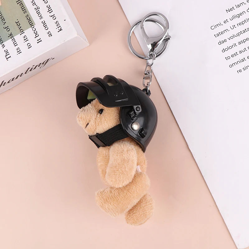 1PCS Lovely Helmeted Bear Charm Keychains Y2K Plush Ornament Pendant Car Keyring Backpack Decoration Bag Fashion Jewelry