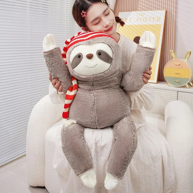 Creative Christmas Hat Sloth  Plush Toys Baby Animal Doll Pillows Soft Filling Cute Playful Shapes Good Quality Present Gifts