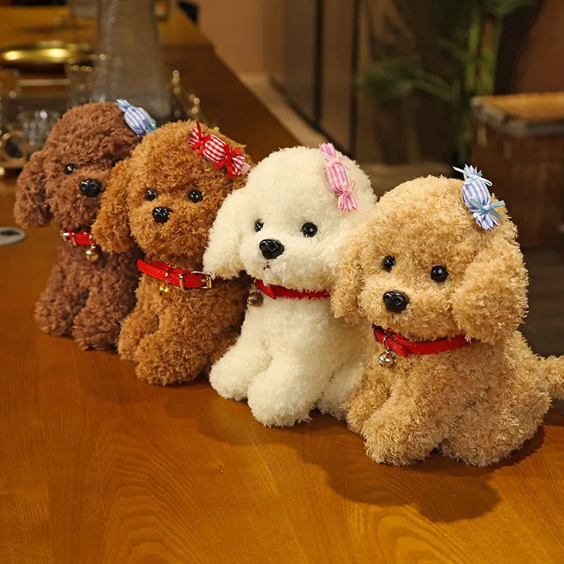 1Pc 22/28cm Lovely Curly Hair Dog Plush Toys Wears Collar Head Flower Dolls Stuffed Soft Toy Kids Birthday Gifts