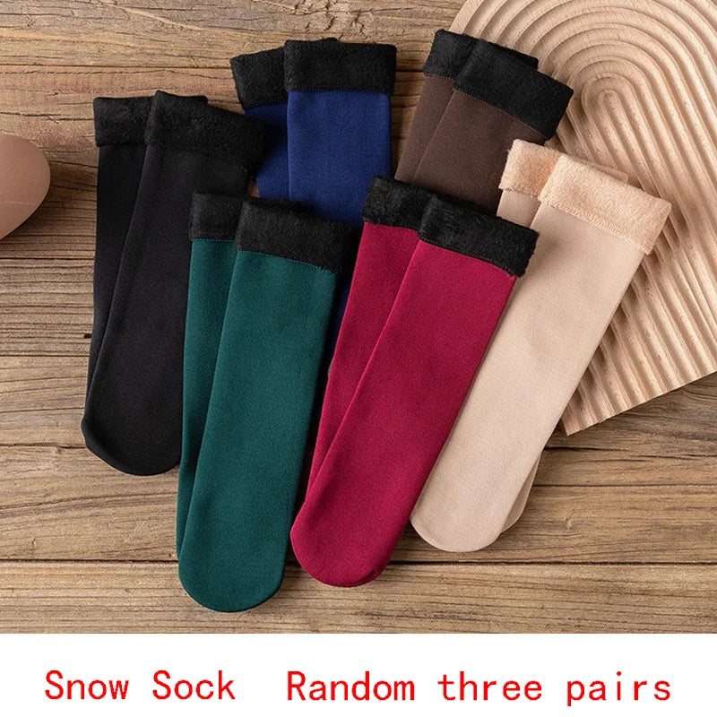 Womens Mens Solid Color Socks Autumn And Winter Thickened Plush Warm Medium Tube Socks Snow Socks