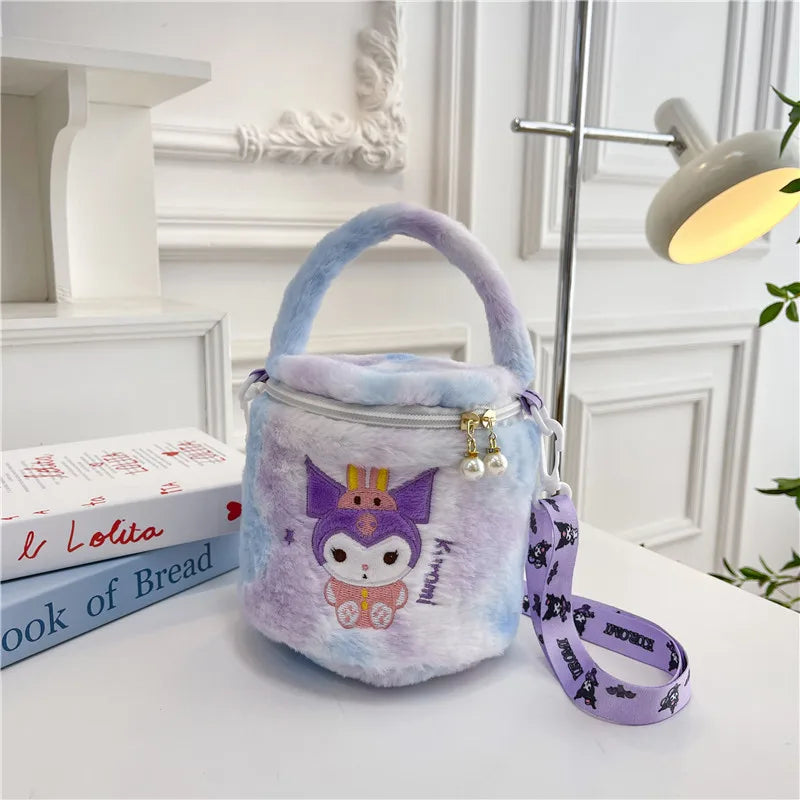 Sanrio Plush Toy Bag Cute Kuromi Doll One Shoulder Handheld Makeup Bag Cross Body Bag Bucket Bag Birthday Gift Wholesale Girl