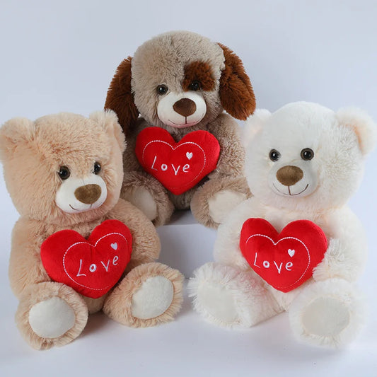 30CM Cute Heart Bear Dog Plush Toys Red Heart Print Love Creative Animal Stuffed Doll For Lovers Valentine's Day Gift